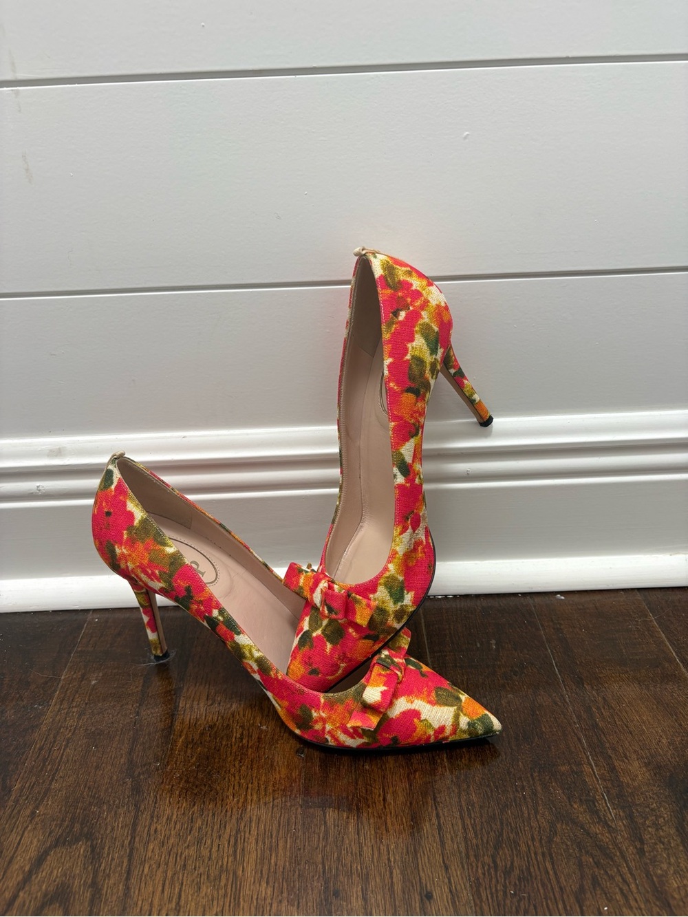SJP Floral Pointed-Toe High Heels in Red and Green